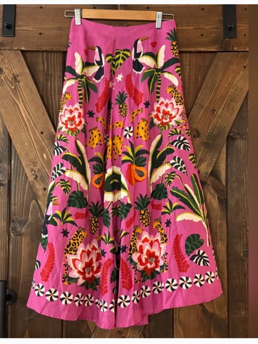 Farm Rio x Anthropologie Tropical Satin Midi Slip Skirt Size XS
